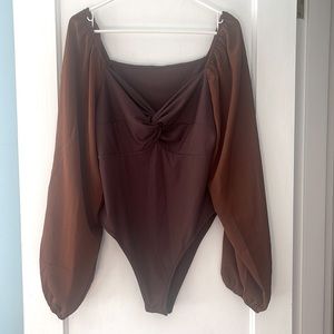 chocolate brown long sleeve body suit